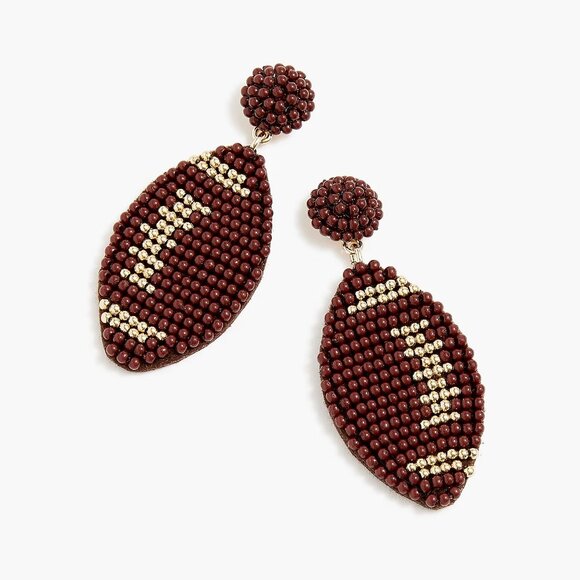 NEW! J CREW BEADED FOOTBALL EARRINGS - Picture 1 of 3